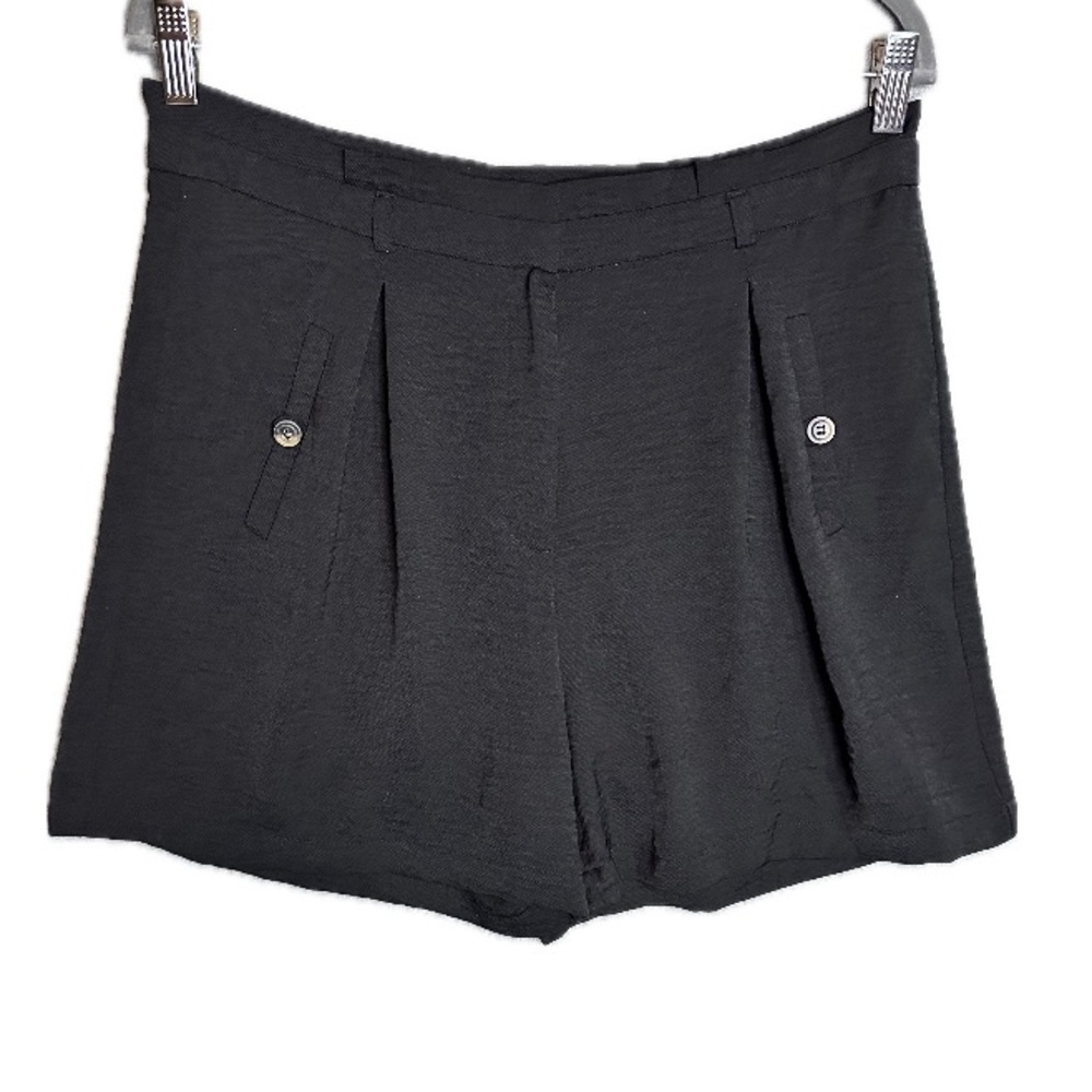 Soho - Pleated Black Textured Trouser Shorts preppy minimalist coquette sz 10